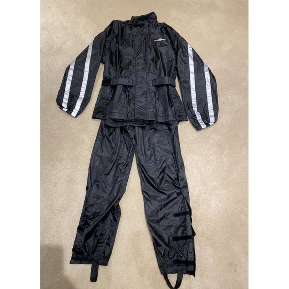 Womens XXS XS BIKEROAD Motorcycle Two Piece Rain Suit Polyester Black Jumpsuit - Picture 1 of 16